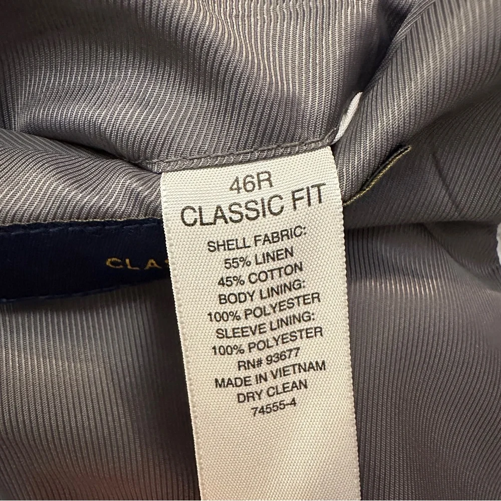 Stafford Linen Cotton Blend Classic Fit Suit Blazer Men’s Size 46 Reg Gray